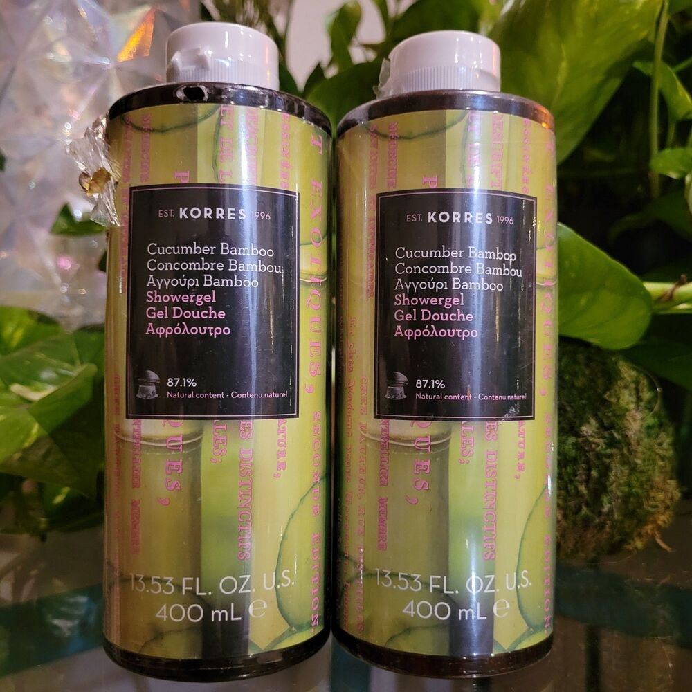 2x Korres Natural Shower Gel Cucumber Bamboo Wheat Proteins & Aloe 13.53 fl oz